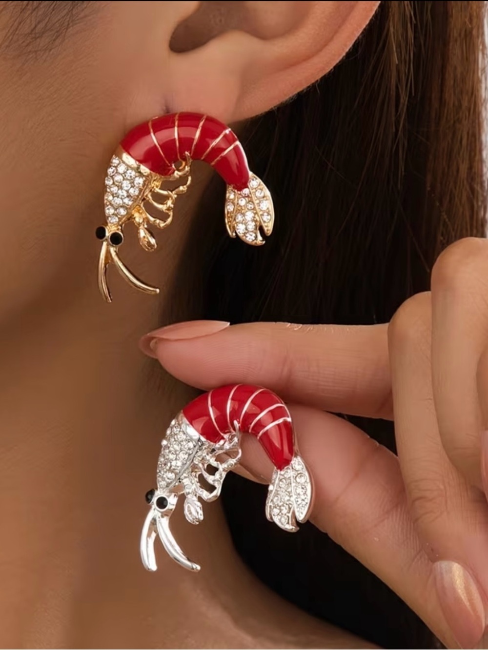NEW! Red Shrimp Statement Earrings. Unique Earrings 🦐 A2-66